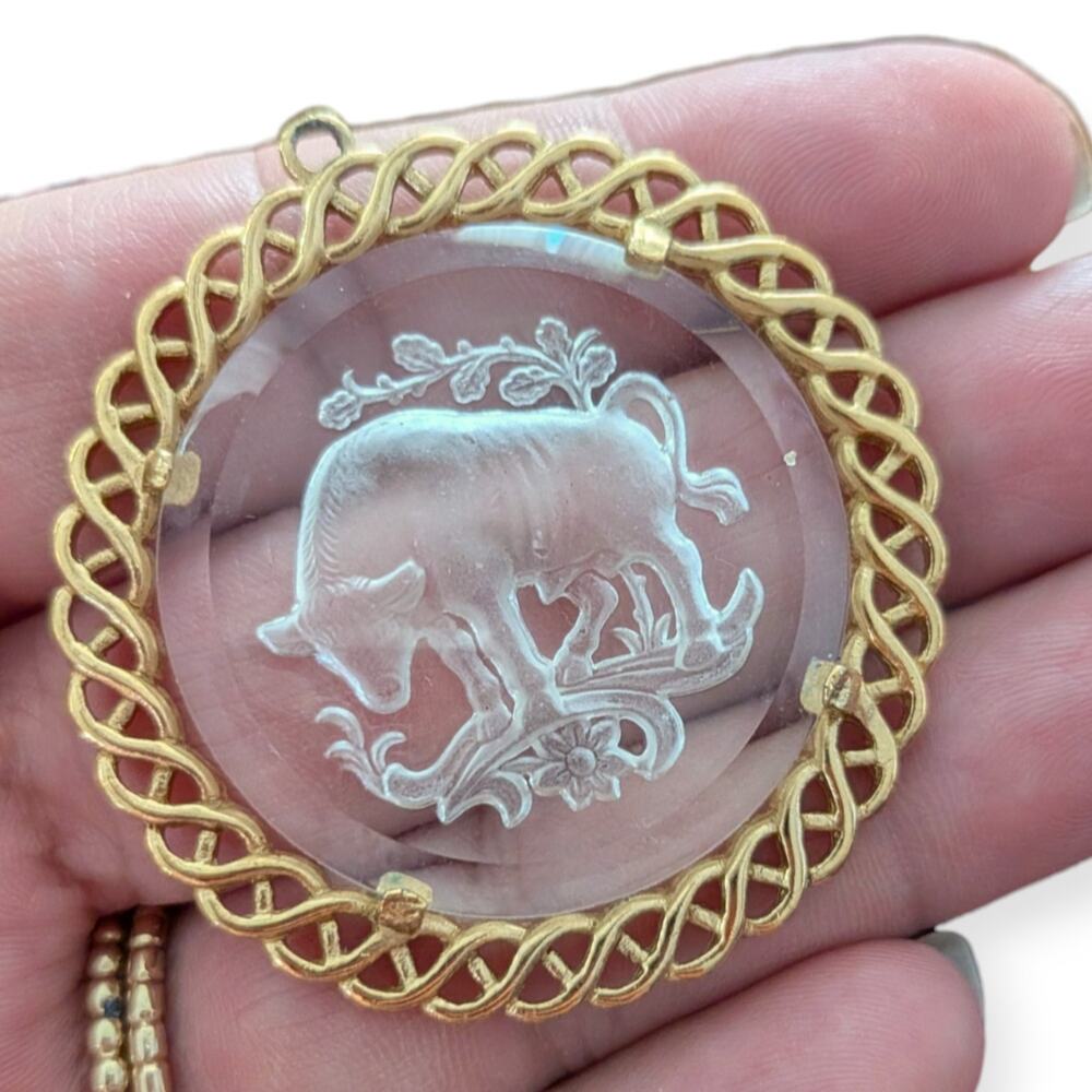 Vintage Intaglio Taurus Bull Pendant